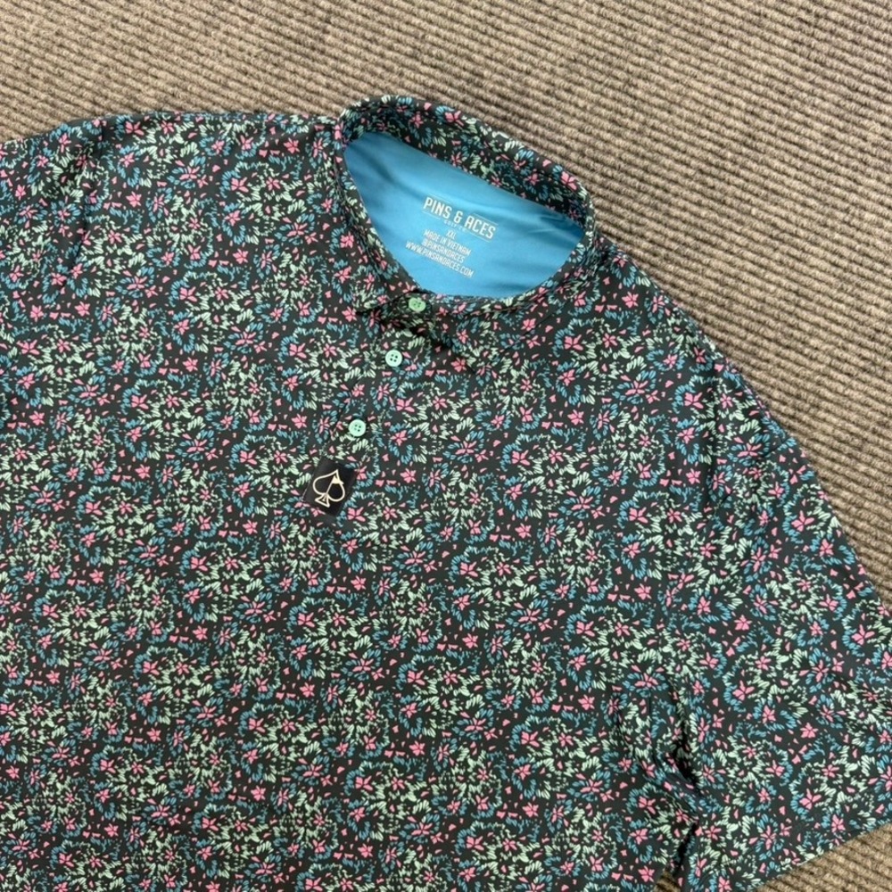 Pins & Aces Golf Co Floral‎ Performance Polo Shirt Mens XXL Casual Athleisure